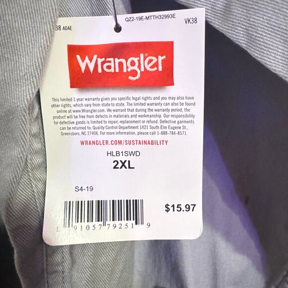 WRANGLER Gray Button up Shirt Sz 2XL NWT - Picture 3 of 8